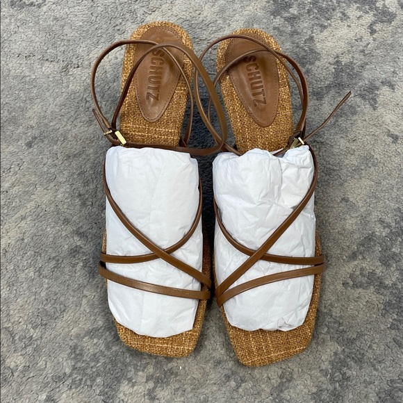 NIB Schutz Bari Ankle Strap Sandal Heels Brown Tan Sz 11 - Picture 7 of 13